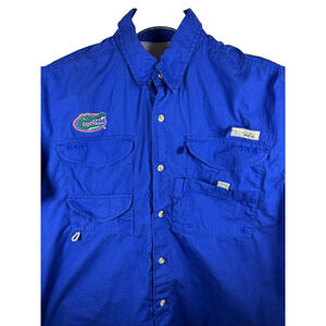 Florida Gators Columbia PFG Fishing Shirt Mens XL Large Blue Button Down Vented